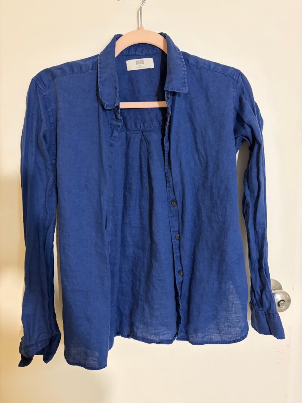 Uniqlo royal blue linen button-up shirt women's XS